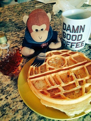 Xamarin monkey eating a Death Star waffle to make it all better